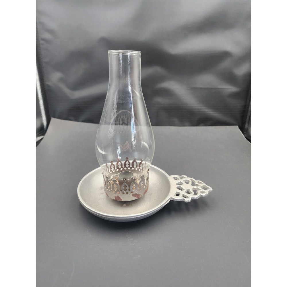 VTG Hurricane Chamber Candle Holder Taper Stick Pewter Base York Metalcrafters